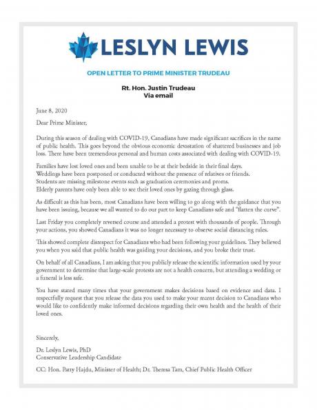 Leslyn Lewis to Trudeau